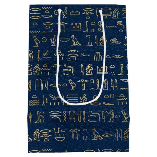 Gold en Blue Egyptian Hieroglyphs Pattern Medium Cadeauzakje (Achterkant)