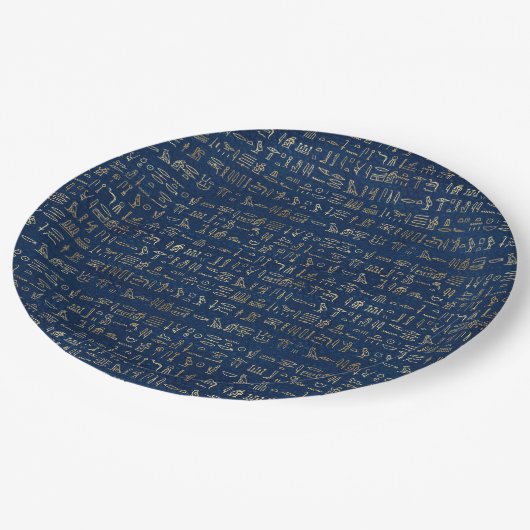 Gold en Blue Egyptian Hieroglyphs Pattern Papieren Bordje (Gekanteld)