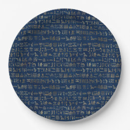 Gold en Blue Egyptian Hieroglyphs Pattern Papieren Bordje
