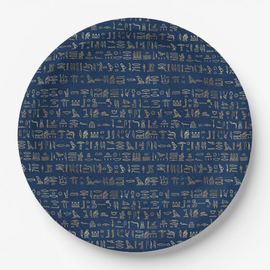 Gold en Blue Egyptian Hieroglyphs Pattern Papieren Bordje (Voorkant)