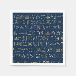 Gold en Blue Egyptian Hieroglyphs Pattern Servet