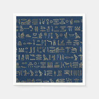 Gold en Blue Egyptian Hieroglyphs Pattern Servet