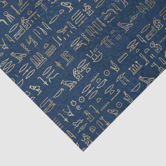 Gold en Blue Egyptian Hieroglyphs Pattern Tissuepapier (Detail)