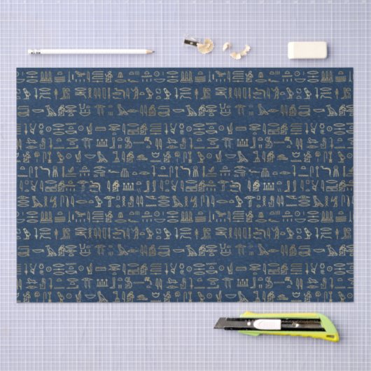 Gold en Blue Egyptian Hieroglyphs Pattern Tissuepapier (Craft)