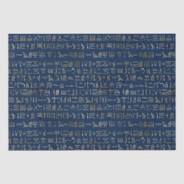 Gold en Blue Egyptian Hieroglyphs Pattern Tissuepapier