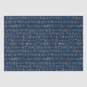 Gold en Blue Egyptian Hieroglyphs Pattern Tissuepapier