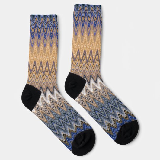 Gold en Blue Elegant Wavy Pattern Sokken (Rechts)