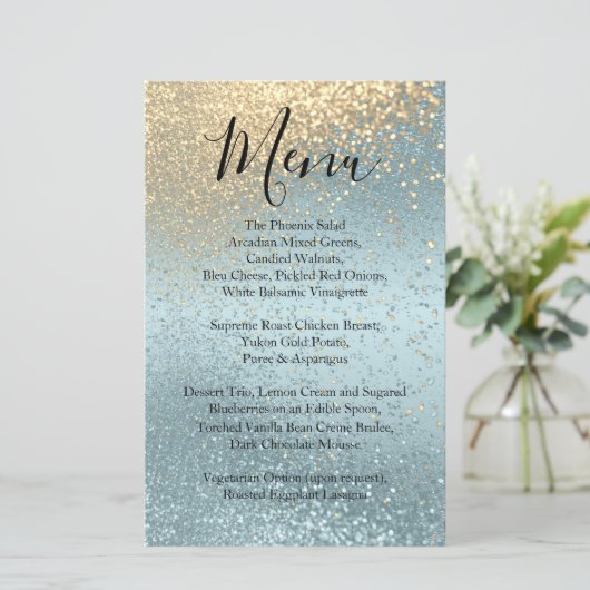 Gold en Blue Glitter - Menu (Staand voorkant)