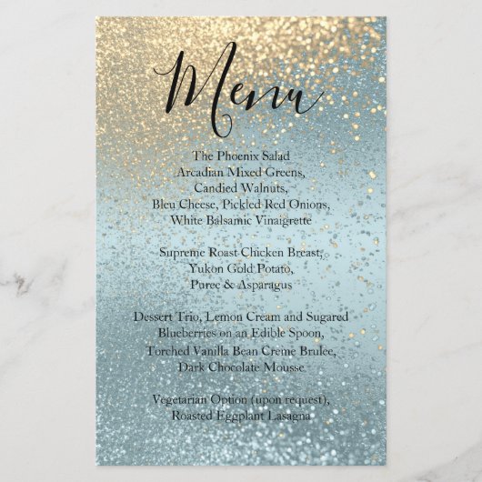 Gold en Blue Glitter - Menu (Voorkant)
