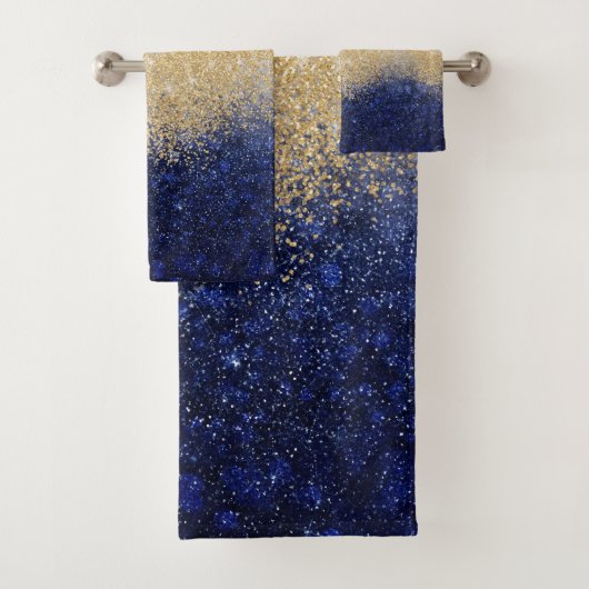 Gold en Blue Glitter Ombre Luxury Design Bad Handdoek (Insitu)
