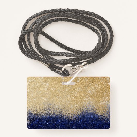 Gold en Blue Glitter Ombre Luxury Design Badge (Voorkant met draagriem)
