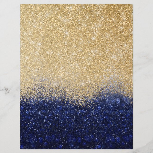 Gold en Blue Glitter Ombre Luxury Design Briefhoofd (Voorkant)