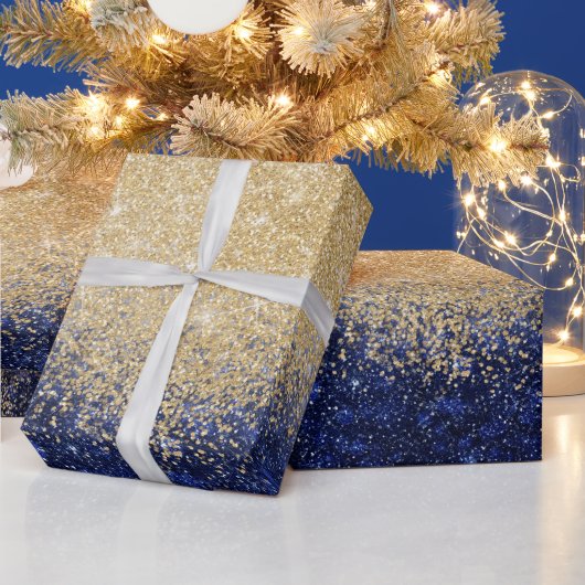 Gold en Blue Glitter Ombre Luxury Design Cadeaupapier (Feestdagen)