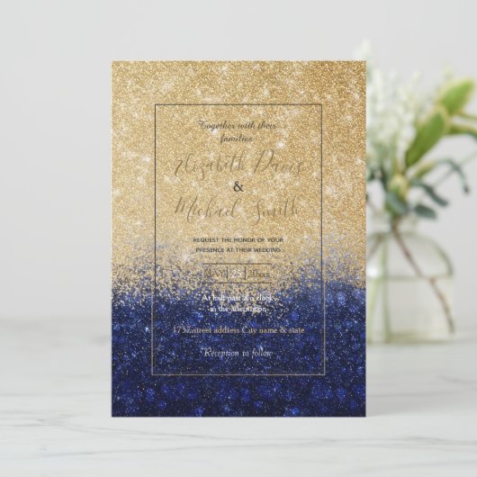 Gold en Blue Glitter Ombre Luxury Design Kaart (Staand voorkant)