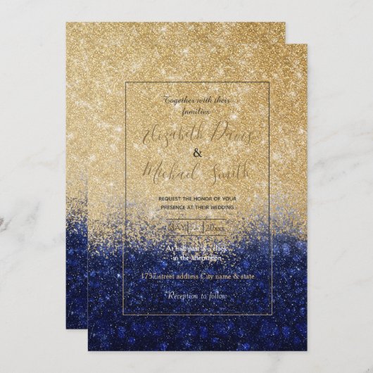 Gold en Blue Glitter Ombre Luxury Design Kaart (Voorkant / Achterkant)