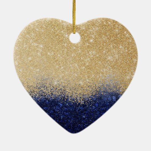 Gold en Blue Glitter Ombre Luxury Design Keramisch Ornament (Achterkant)