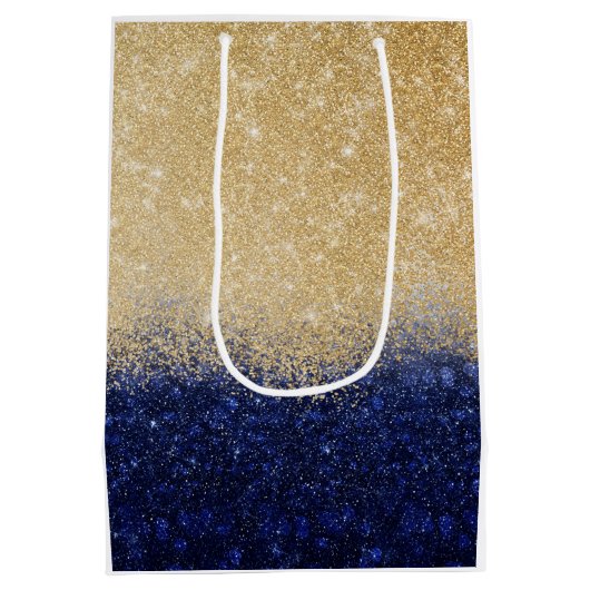 Gold en Blue Glitter Ombre Luxury Design Medium Cadeauzakje (Achterkant)