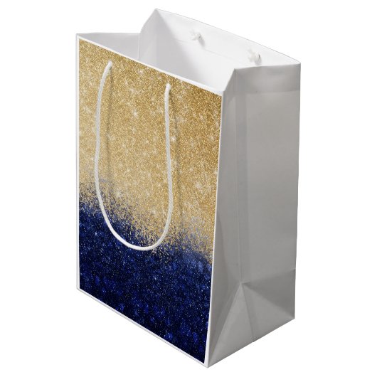 Gold en Blue Glitter Ombre Luxury Design Medium Cadeauzakje (Achterkant Gekanteld)