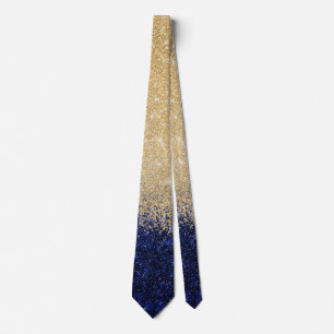 Gold en Blue Glitter Ombre Luxury Design Stropdas