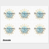 Gold en Blue Handmade Snowflake Return Address Vierkante Sticker (Vel)