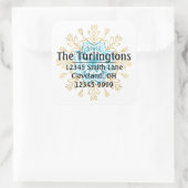 Gold en Blue Handmade Snowflake Return Address Vierkante Sticker (Tas)