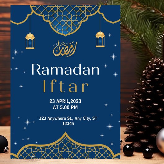Gold en Blue, illustratief Ramadan Iftar Kaart