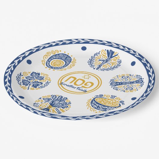Gold en Blue Jewish Holiday Hebreeuwse Passover Papieren Bordje (Gekanteld)