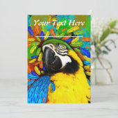 Gold en Blue Macaw Parrot Fantasy Invitation_Card Kaart (Staand voorkant)