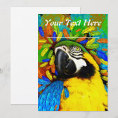 Gold en Blue Macaw Parrot Fantasy Invitation_Card Kaart (Voorkant / Achterkant)