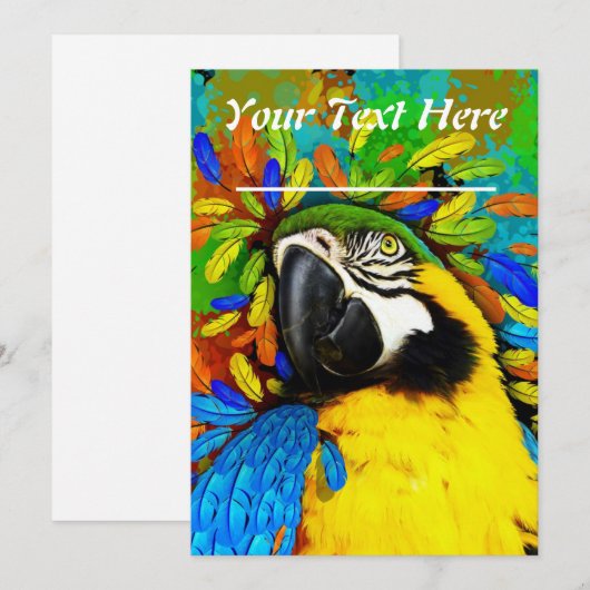 Gold en Blue Macaw Parrot Fantasy Invitation_Card Kaart (Voorkant / Achterkant)