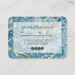Gold en Blue Marble Hair Stylist Salon Makeup Afsprakenkaartje