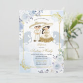 Gold en Blue Mexican Boy Girl Baptism Invitation Kaart (Staand voorkant)