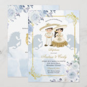 Gold en Blue Mexican Boy Girl Baptism Invitation Kaart (Voorkant / Achterkant)
