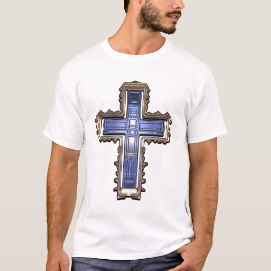 Gold en Blue Neon Cross T-shirt (Voorkant)