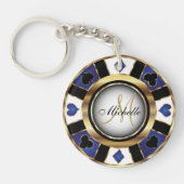 Gold- en Blue Poker-chipontwerp - Monogram Sleutelhanger (Voorkant)