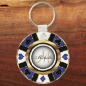 Gold- en Blue Poker-chipontwerp - Monogram Sleutelhanger (Achterkant)