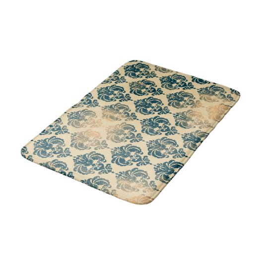 Gold en  Blue Rustic Modern Glam Damask Badmat (Gekanteld)