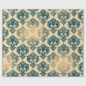 Gold en  Blue Rustic Modern Glam Damask Cadeaupapier (Vlak)