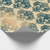Gold en  Blue Rustic Modern Glam Damask Cadeaupapier (Hoek)