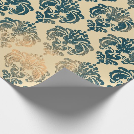 Gold en  Blue Rustic Modern Glam Damask Cadeaupapier (Hoek)