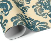 Gold en  Blue Rustic Modern Glam Damask Cadeaupapier (Rol Hoek)