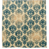 Gold en  Blue Rustic Modern Glam Damask Douchegordijn (Voorkant)