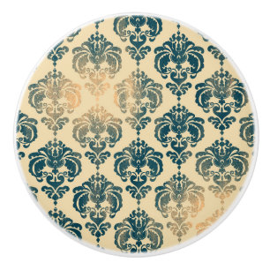 Gold en  Blue Rustic Modern Glam Damask Keramische Knop