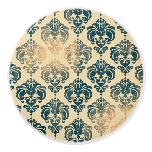 Gold en  Blue Rustic Modern Glam Damask Keramische Knop (Voorkant)