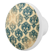 Gold en  Blue Rustic Modern Glam Damask Keramische Knop (Rechts)
