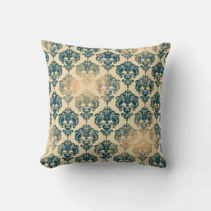 Gold en  Blue Rustic Modern Glam Damask Kussen