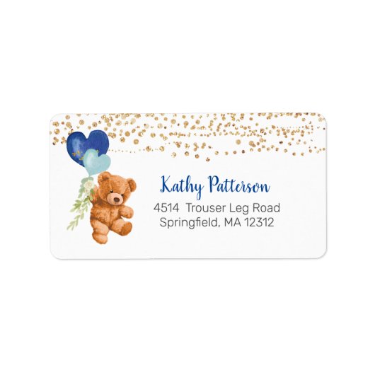 Gold en Blue Teddy Bear Return Address Label (Voorkant)
