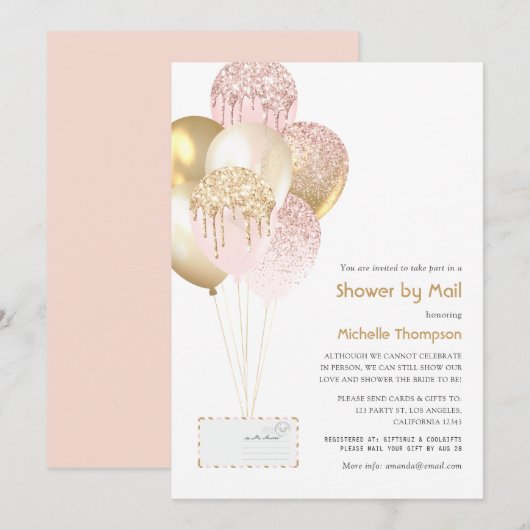 Gold en Blush Baby of Vrijgezellenfeest per post Kaart (Voorkant / Achterkant)