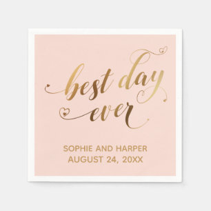 Gold en Blush beste dag ooit, Hearts Script Servet