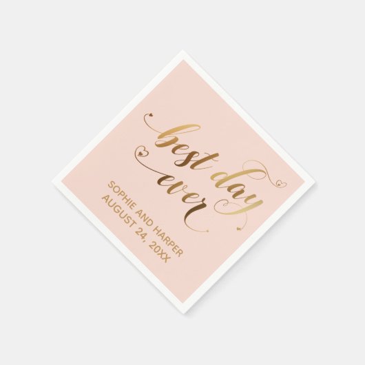 Gold en Blush beste dag ooit, Hearts Script Servet (Hoek)